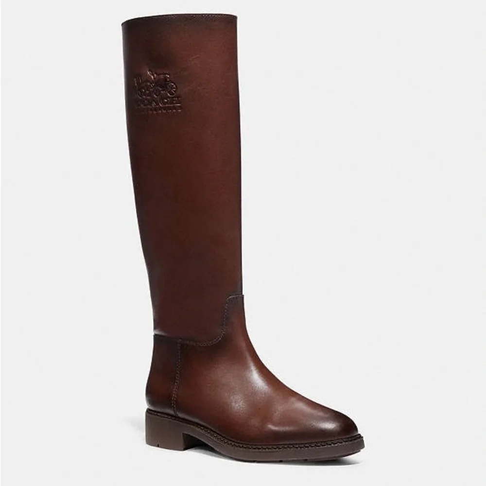 NEW Coach Rilee Leather Knee High Riding Boots Walnut Brown Size 8.5B - Picture 14 of 14